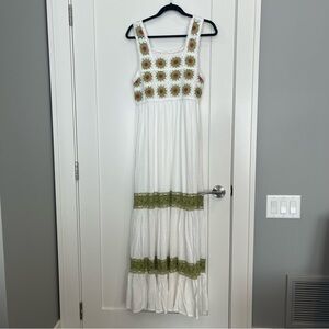 Crochet White and Green Maxi Dress